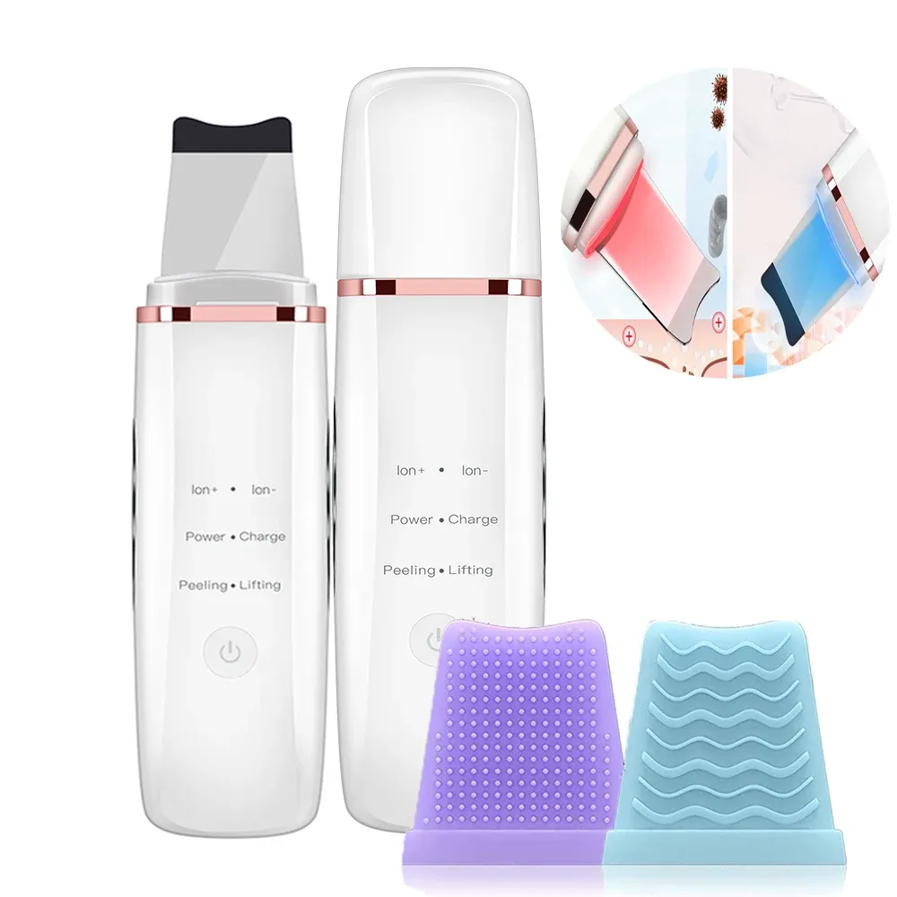 Scrubber Ultrasonic Skin Scrubber Ion Face Cleaning Shovel Peeling Acne Blackhead Removal Red Light Therapy Facial Gaanic Spa Hine