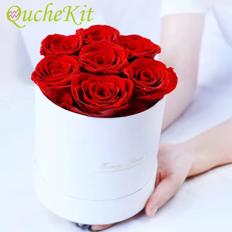 Preserved Rose Flower Round Hug Bucket Gift Box Eternal Immortal Wedding Valentines Day For Girlfriend Mum Wife 240228