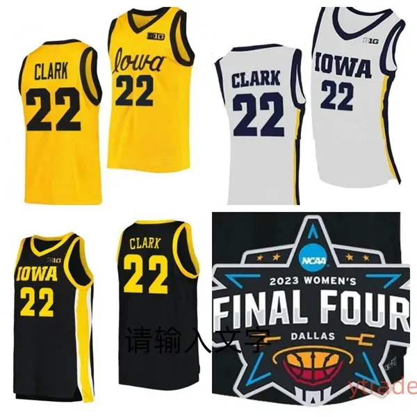 22 Caitlin Clark Jersey Women College Iowa Hawkeyes baskettröjor män barn damer svart vit gul anpassad alla namnmeddelande oss xs-4xl