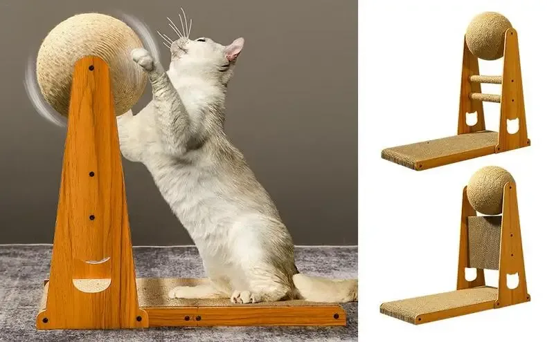 SCRACKERS L Cat de forme de chat Scratcher élégant chat vertical Scratching Post avec chat Scratch Ball Scratchproofing Sisal Cat Scratcher Toy