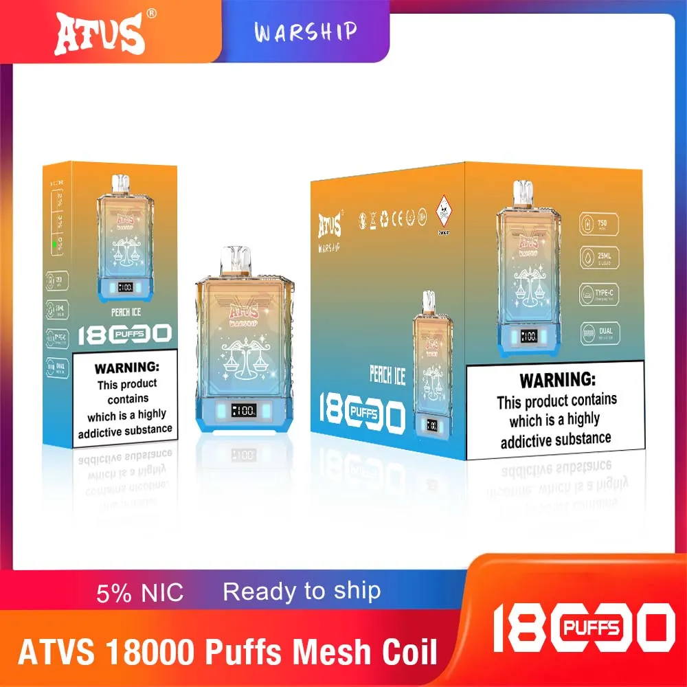 ATVS Warship 18000 Puff 18K Disponibla vapes penna E Cigarett 0% 2% 3% 5% förångare laddningsnätspolvape penna fartyg en dag 12000puffs vs tornado 12k 9K 9000 7000 7K 7K