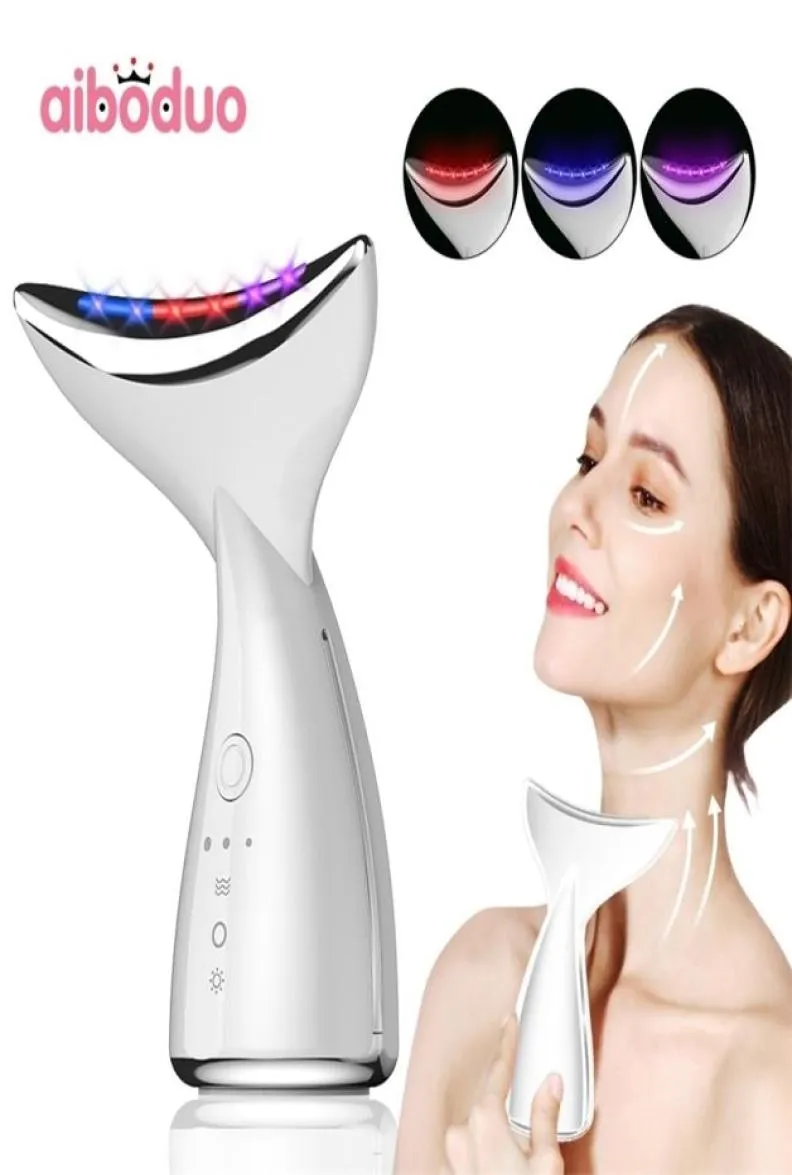 Ansikte nackmassager för EMS Dra åt lyftning 3 färger LED Pon Therapy Anti Wrinkle Remover Double Chin Skin Care Tool 2105184782031