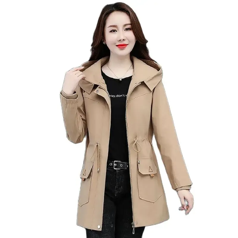 Jackor Windbreaker Kvinnor Autumn Jackets 2022 Nya koreanska lösa kvinnliga casual toppar Letter Splice High Quality Hooded Trench Coats Trend