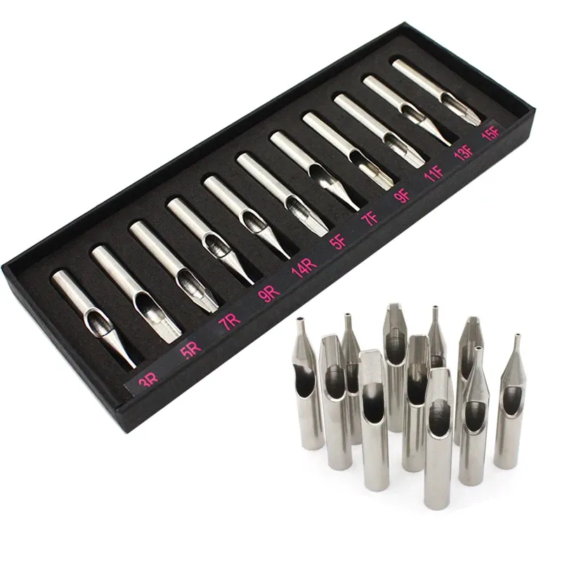 Conseils 11pcs Tatouage Buzzle en acier inoxydable Tubons de buse de jeu Kit Boîte de tatouage plat