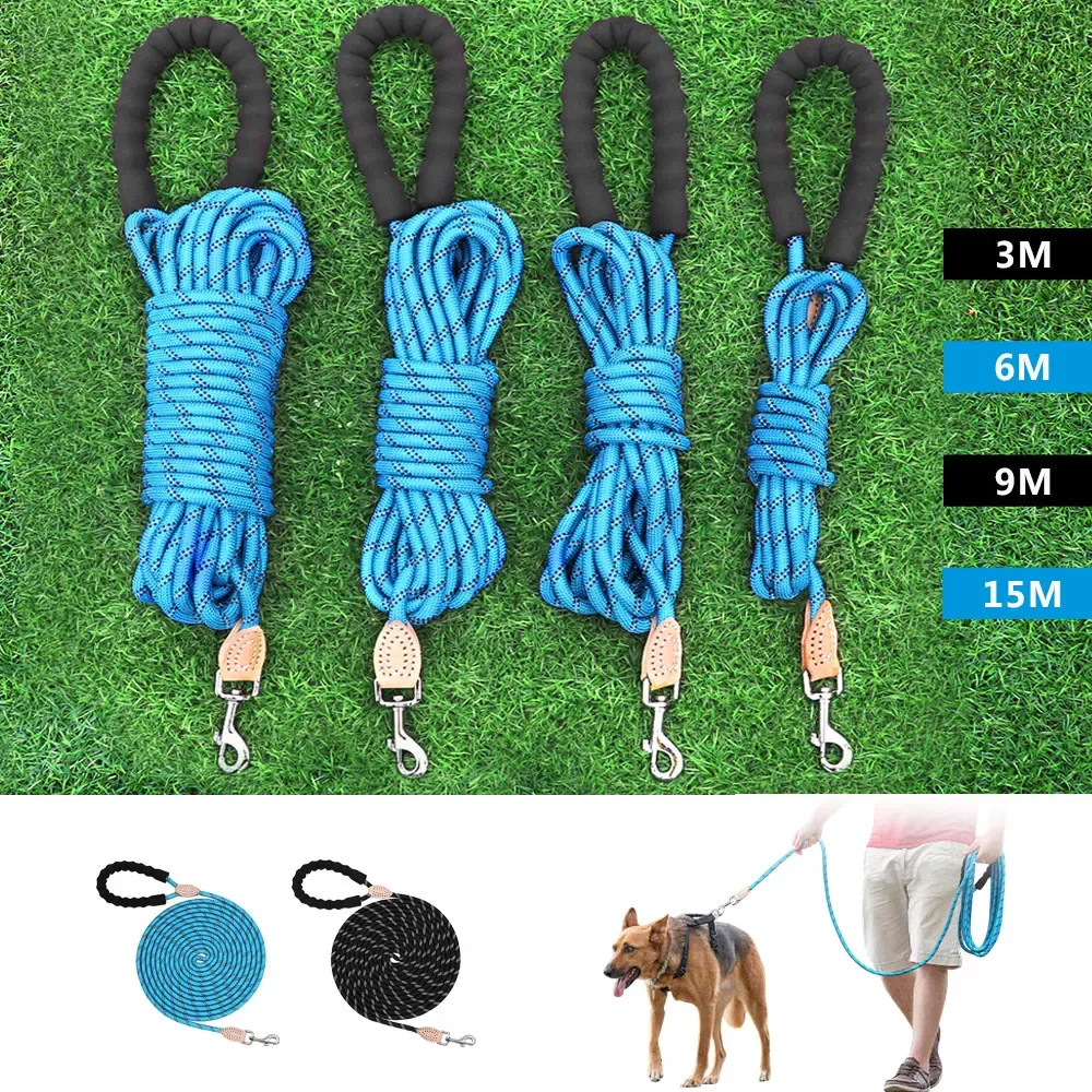 Trelas de nylon para cães, trelas reflexivas para rastreamento de animais de estimação, corda redonda, treinamento para caminhada, trelas de chumbo 3m/5m/10m/20m para cães pequenos, médios e grandes