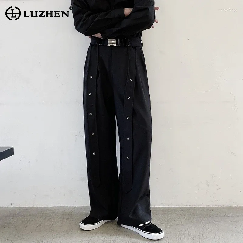 Pantalons pour hommes Luzhen 2024 coréen polyvalent sangle décorer droite lâche jambe large haute rue mode pantalon décontracté LZ1246