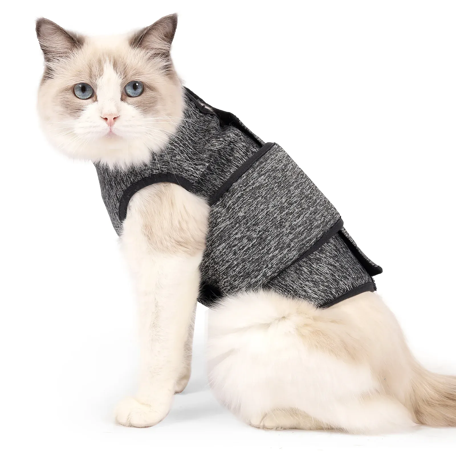Roupas cinza gato ansiedade jaqueta trovão estresse anti ansiedade pet conforto emocional roupas gato colete de segurança gato traje trovão camisa gato