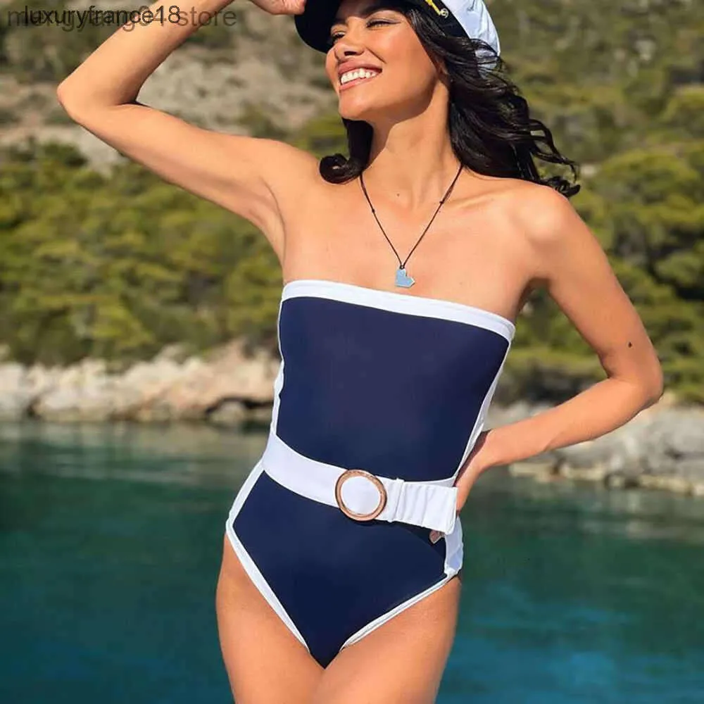 Womens Swimwear New 2023 Bandeau Color Block One Piece Complete Designer Sexy Porn Suits Swimsuit Fashion Bikinis Summer T230606''Tfk6