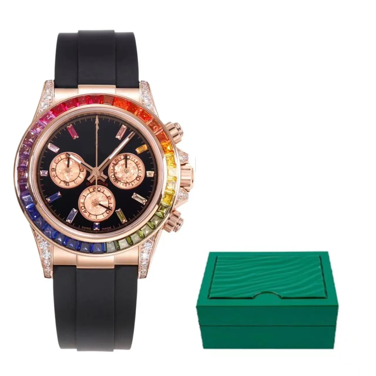 Designer pour hommes montre des montres en diamant arc-en-ciel automatique de haute qualité avec boîte en céramique Watch Fashion Classic Style en acier inoxydable Sapphire Montre de Luxe Dayton