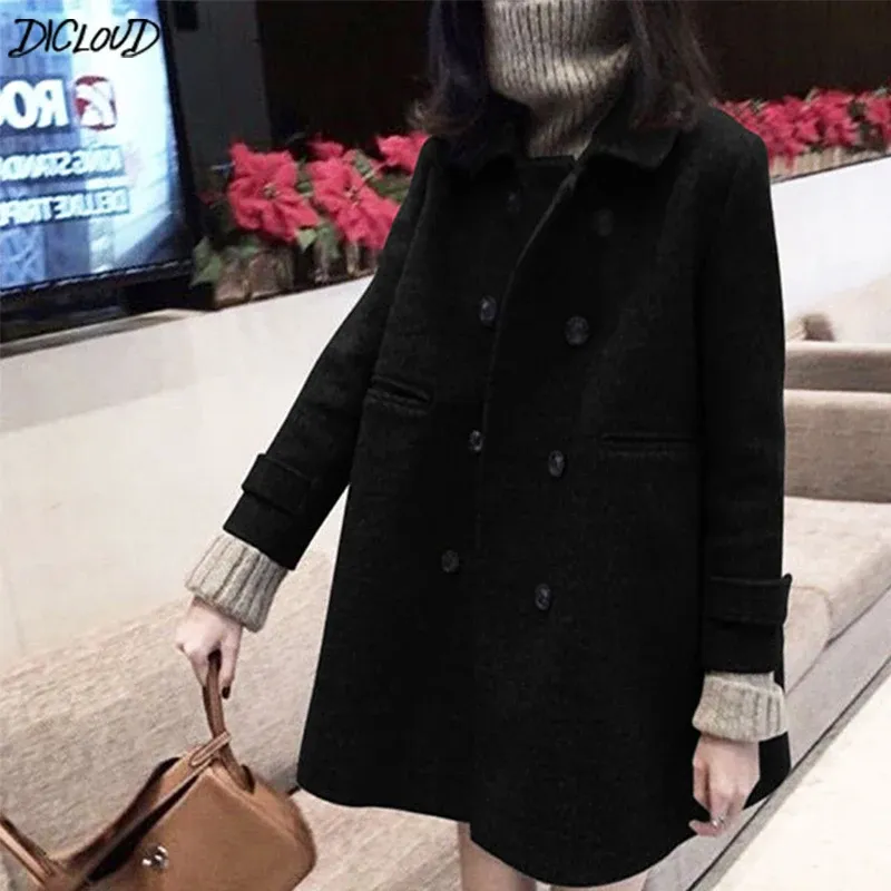 Mélanges DICLOUD Noir Manteaux Femmes Hiver Double Boutonnage Manteau Dames Corée Marque Designer Vêtements Longues Vestes Femme Mode Survêtement