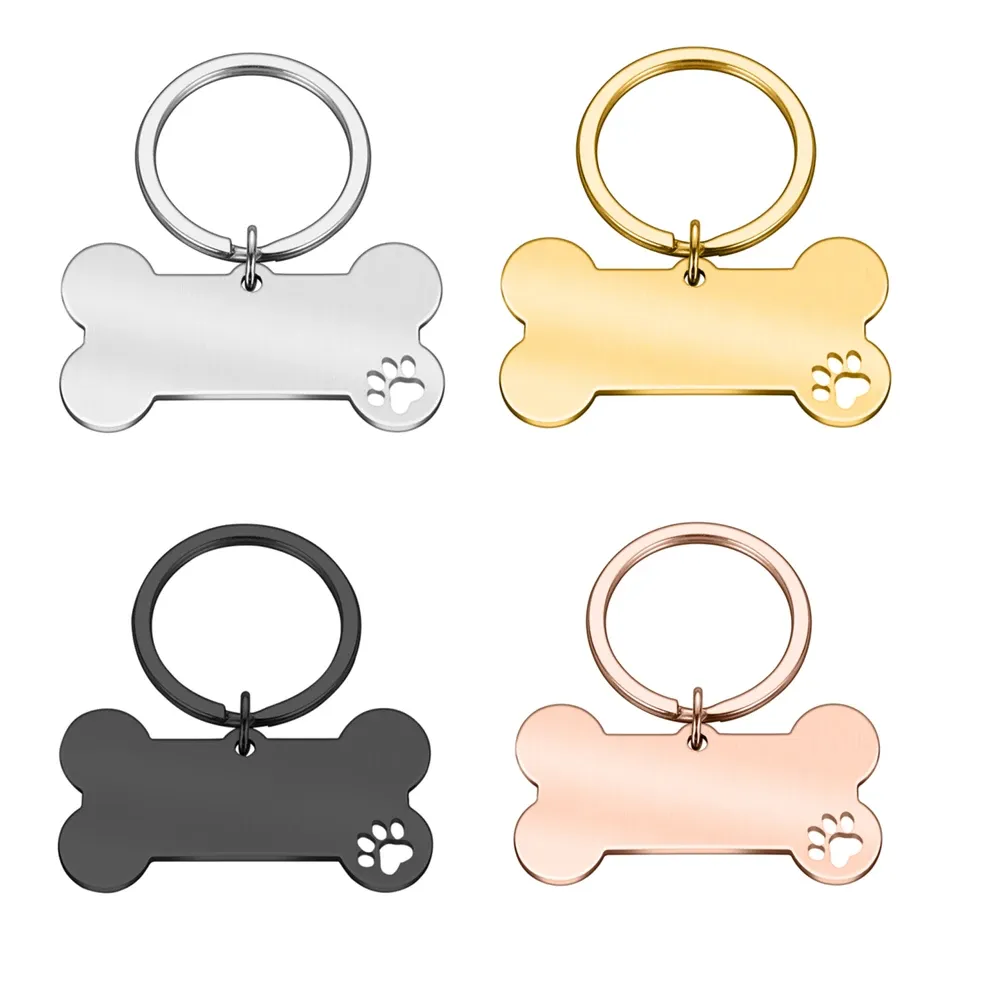 Etiquetas 10 Uds. Etiqueta de identificación para perro y gato, Collar personalizado de acero inoxidable, colgante con nombre de mascota, Collar de hueso, placa para cachorro