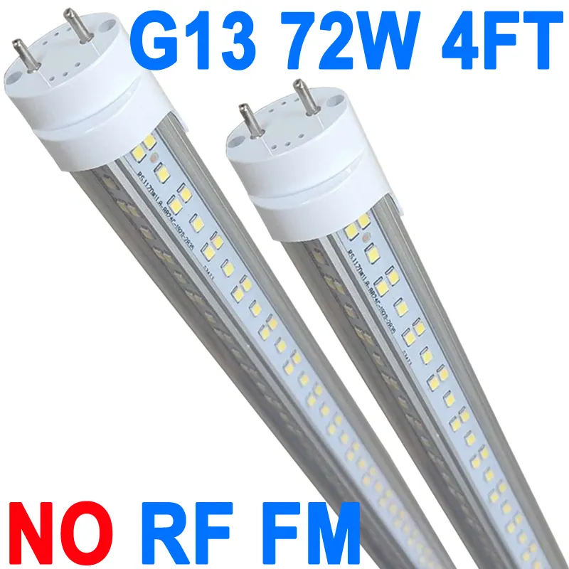 T8 T10 T12 LED LED LED, podwójny zasilany, usuń balast, żarówki typu B, 4 stopy, G13,72W, 6000K chłodne światło dzienne, 7200LM, lampy fluorescencyjne zastępujące LED, Crestech z przezroczystego pokrycia