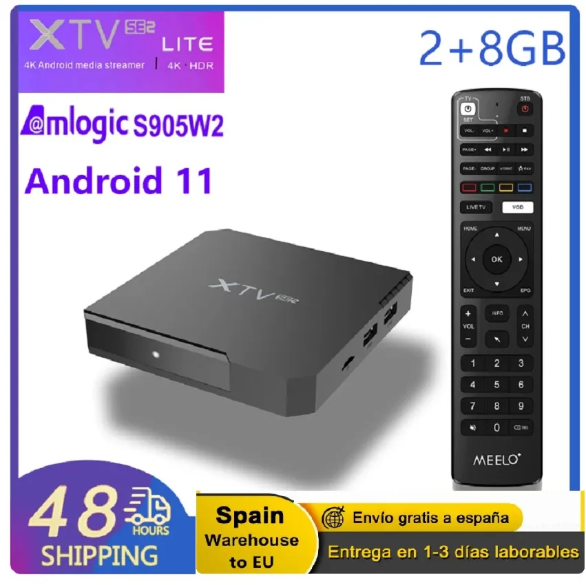 XTV SE2 Lite – boîtier TV Android 11, résolution Ultra HD 4K, Amlogic S905W2, double WiFi 2.45GHz, AV1 LAN, lecteur multimédia 100M, 2 go + 8 go, Stock espagnol