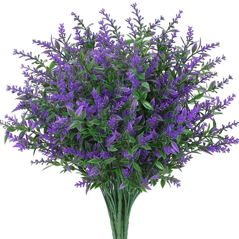 Lot De 12 Bouquets Lavande Artificielle Violet – Faux Fleurs UV Résistantes Intérieur & Extérieur, Décor Mariage, Maison, Jardin