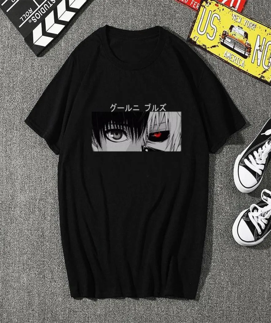 Summer Japprint Anime Tokyo Ghoul Eyes unisex punk Dark Black T Shirt Ins Retro Men Ladies Harajuku swobodne modne mody to9560186