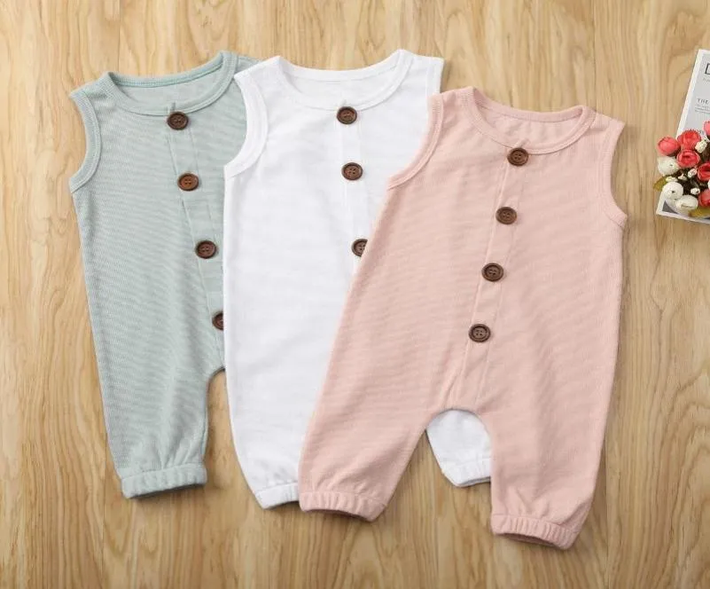 Jumpsuits 024m Born Baby Boys Girls ärmlös Romper Solid Jumpsuit Playouit Cotton Onepieces Summer6139817
