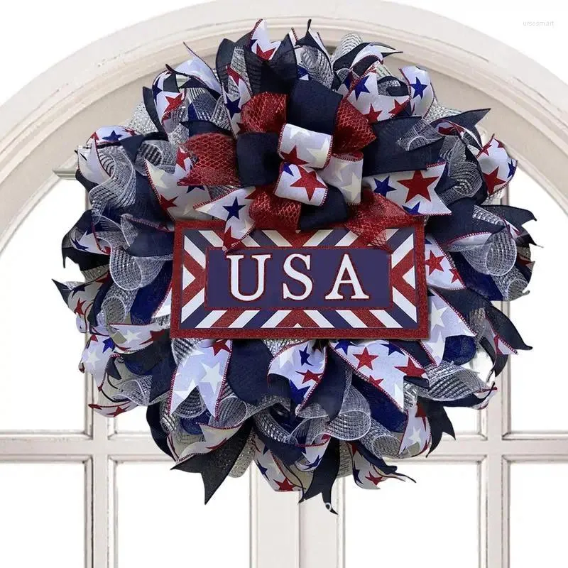 Couronne de fleurs décoratives pour porte américaine, avec drapeau patriotique, pour décoration du jour commémoratif, de l'école, du jardin du travail