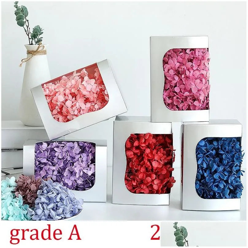 Couronnes de fleurs décoratives 20g / boîte fleur d'hortensia séchée naturelle éternelle préservée matériel de bricolage fête de mariage décor à la maison boîte-cadeau Dh2Rh