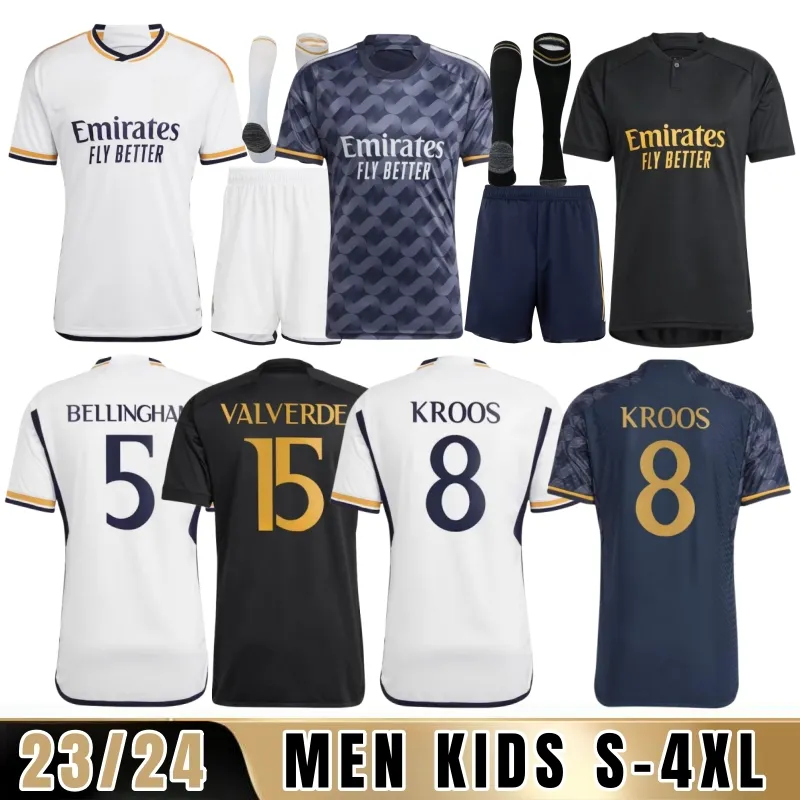 BELLINGHAM Real Madrids 23/24 camisas de futebol VINI JR MBAPPE MODRIC 2023 2024 camisa de futebol Rodrygo CAMAVINGA Camisetas masculino kit infantil uniformes