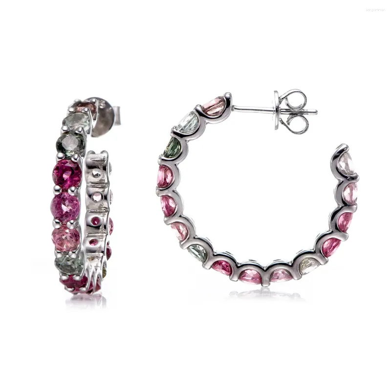 Boucles d'oreilles créoles multi-tourmalines rhodiées sur argent sterling