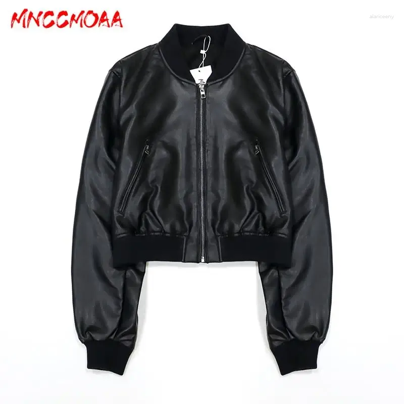 Giacche da donna MNCCMOAA Alta Qualità 2024 Primavera Autunno Donna Ecopelle Bomber Cappotto Moda femminile Nero Cerniera Biker Capispalla