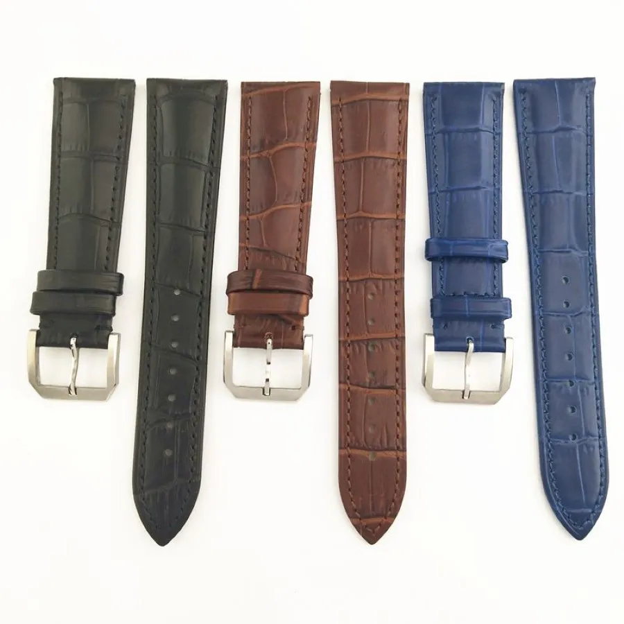 22mm svart brun blå kaffe färg äkta läder armbandsur klockband band armband klockband med rostfritt stål spänne p823254h
