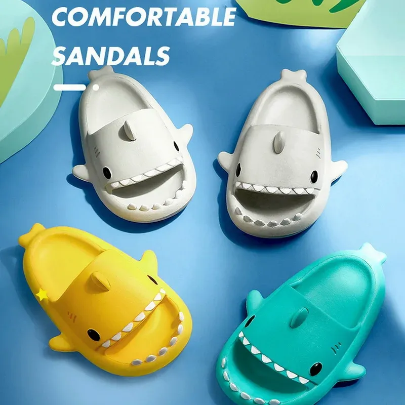 Outdoor Shark Summer Children's Slippers Rainbow Shoes Kids Toddler Baby Outdoor Eva Cartoon Print Cute Flat Heel Children Beach Sandals