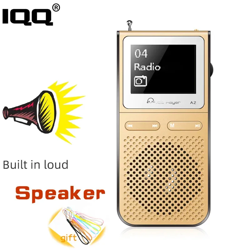 Player IQQ Gold Mp3 Player A2 With Lound Speak and 8G Can Playing 100Hours Built in FM Radio Support Expand Up to 128G Portable Player