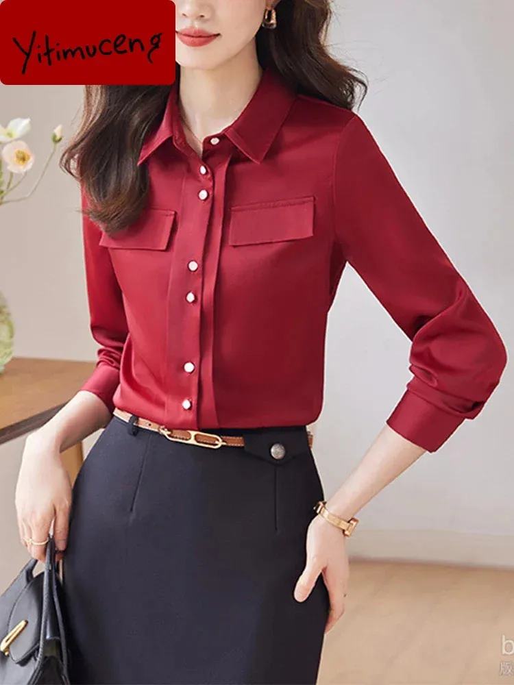 Yitimuceng Office Ladies Two Piece Set's Womens Outifits Fashion Long Sleeve Wid Down Collar Tops Elegant Slim Kirt Suits 240226