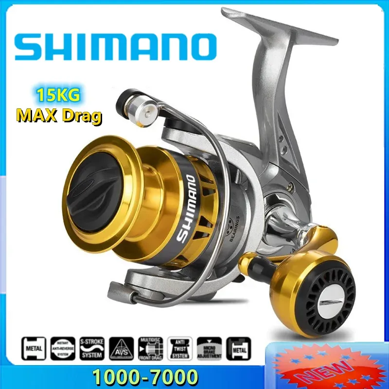 Roubles Shimano Reel Metail Spool Spinning Carpe Fishing Reel 15kg Max Drag 5.2: 1 Ratio de vitesse Baitcasting Freashwater
