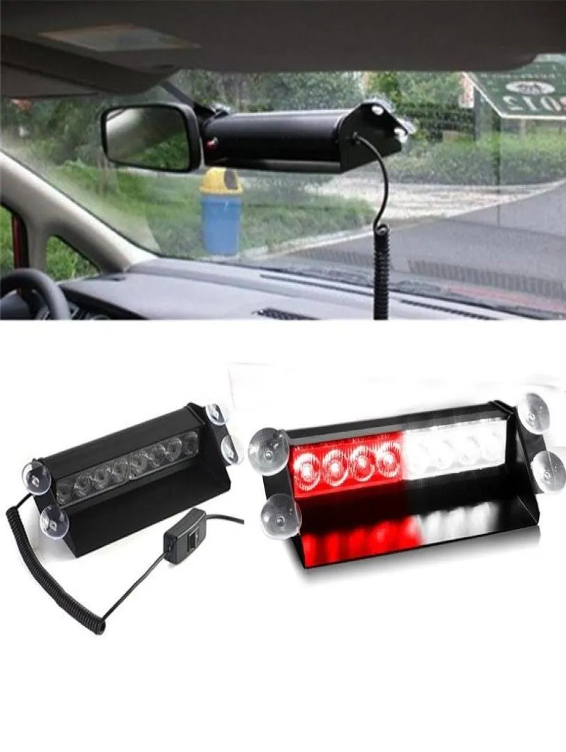 Red White 8 LED Car Emergency Dashboard Dash Strobe Lights Warning Flash4101344