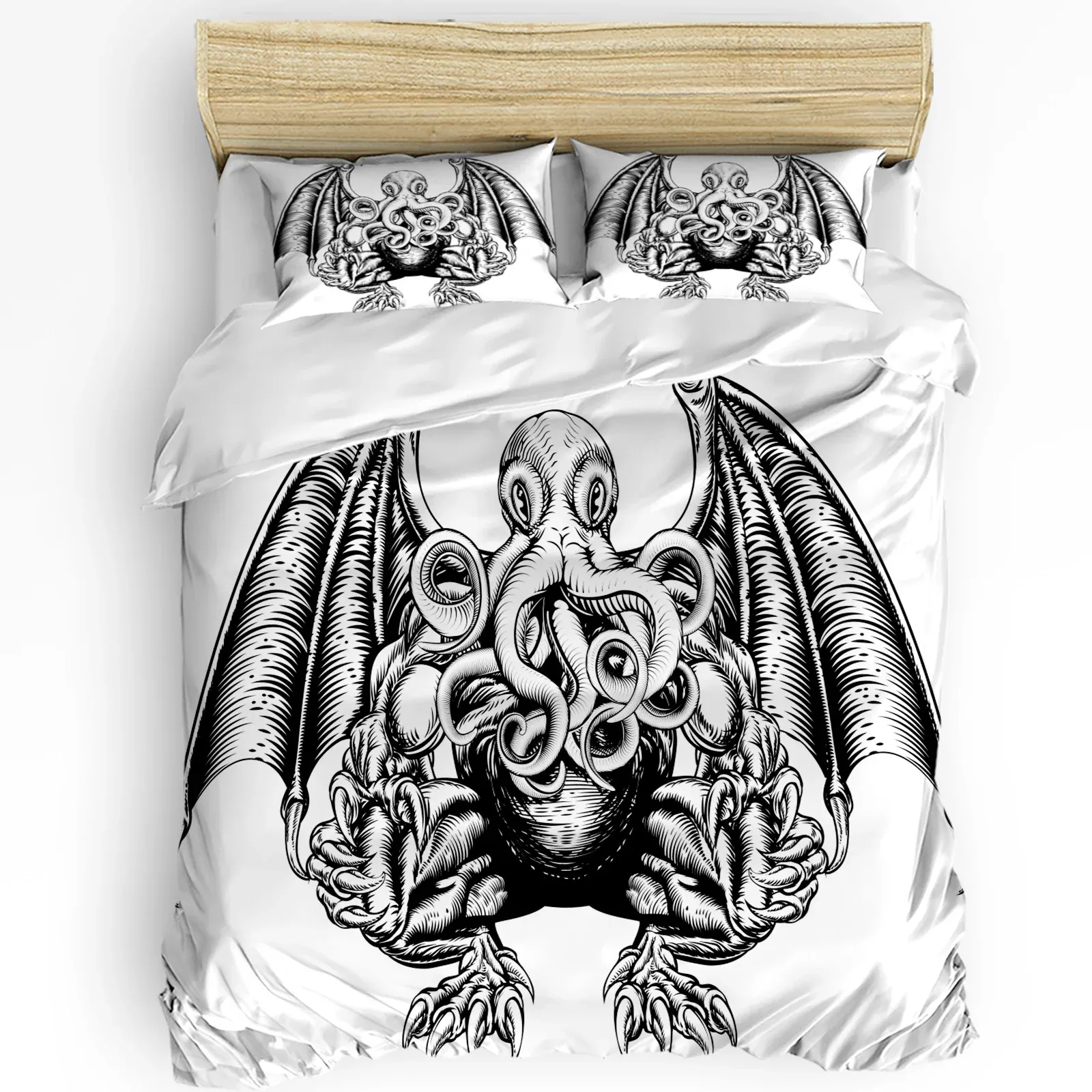 stelt cthulhu monster octopus zwart -wit dekbedovertrek 3 stcs beddengoed set huis textiel quilt deksel kussencases beddengoed set geen blad