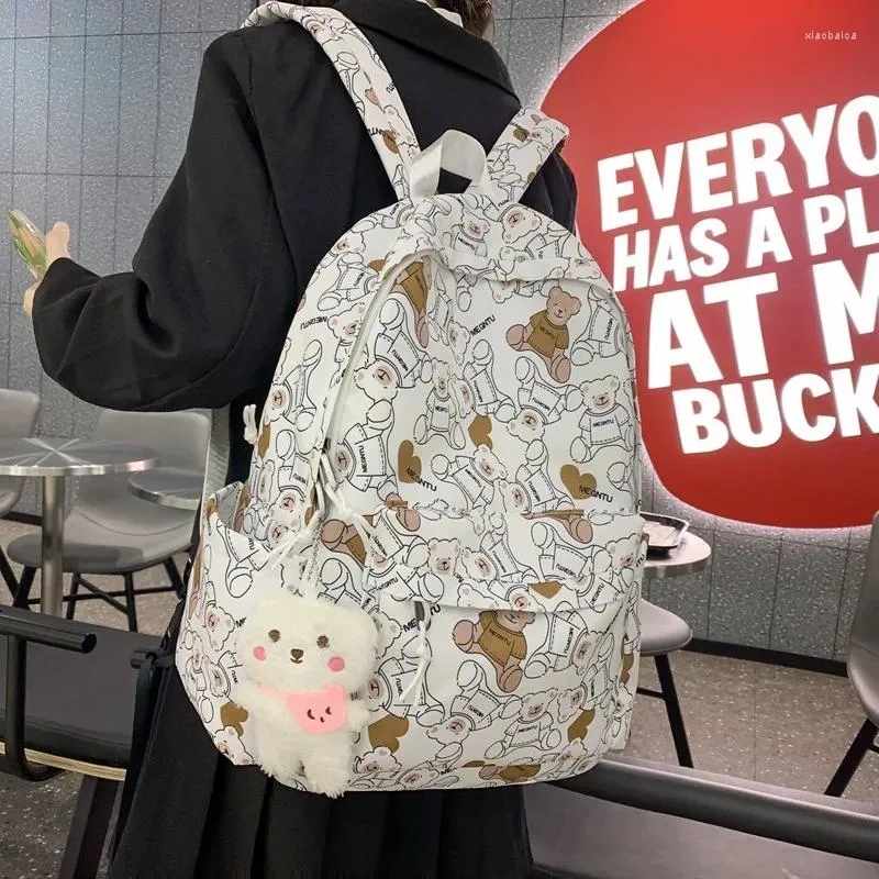Школьные сумки, модный рюкзак с медведем для женщин, водонепроницаемый нейлоновый рюкзак для подростков, большая вместительная студенческая сумка, дорожная сумка