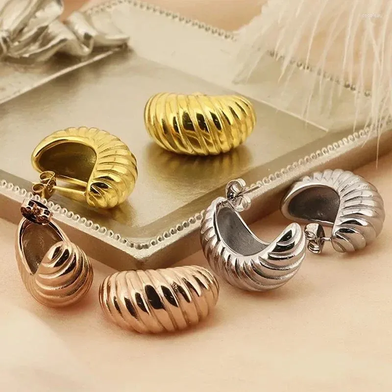 Pendientes de aro de acero inoxidable para mujer, aretes de gota de agua, Patrón En Espiral, joyería de lujo creativa y versátil