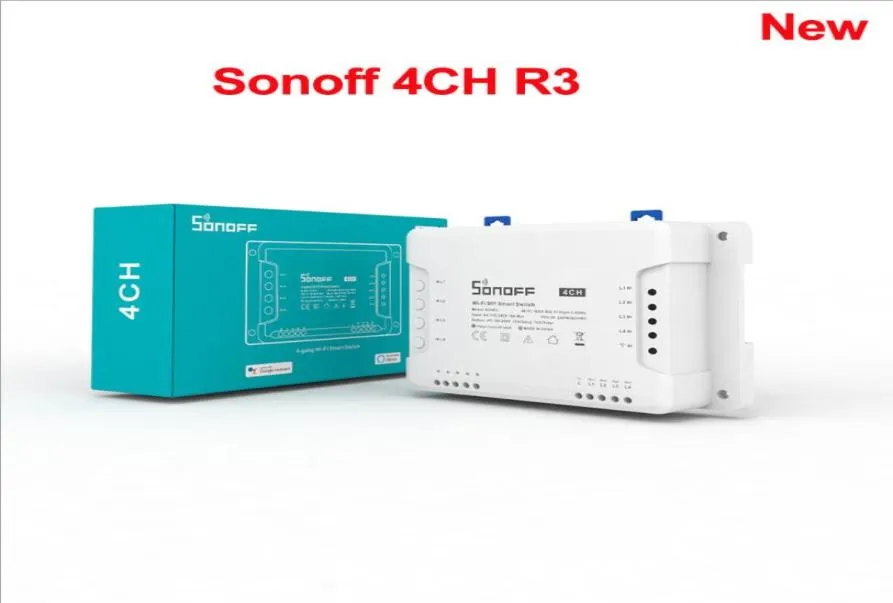 SONOFF 4CH R3 Controller Wireless Smart Home Wifi Switch 4 Gang DIY Smart Switch APP Interruttore remoto Funziona per AlexaGoole Home9010590