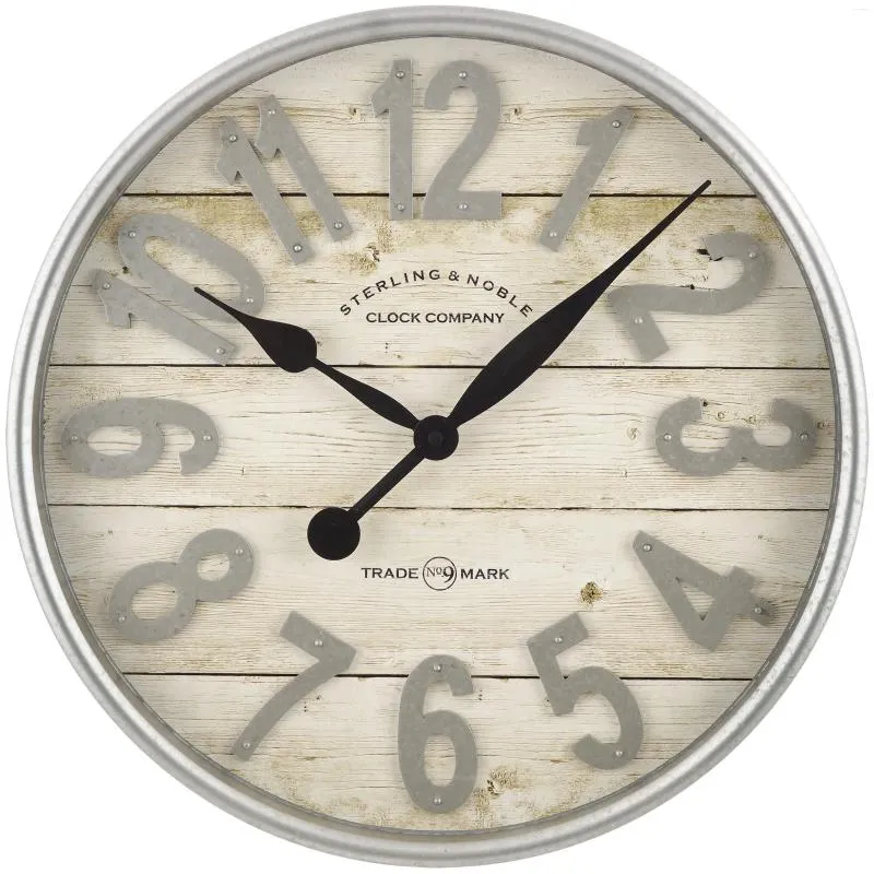 Wall Clocks Indoor 20" White And Galvanized Raised Arabic Farmhouse Analog Clock