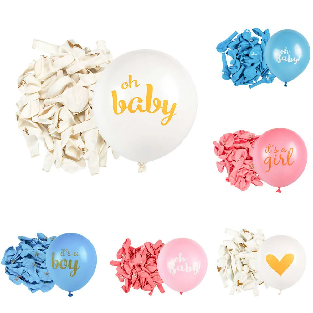 New New 10Pcs Oh Girl It's A Boy Latex Pink Blue Heart Balloons For Baby Shower Party Gender Reveal 1St Birthday