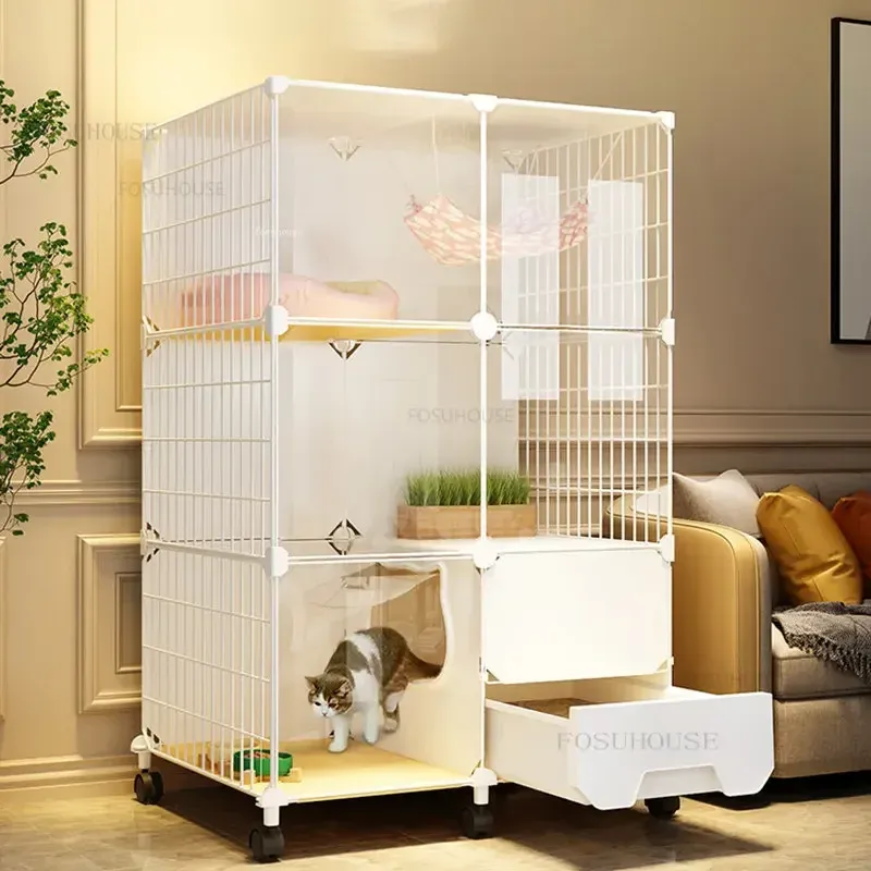 Cages Cat Cages Home Indoor Cat Litter Box Integrated Cat Villa Pet Super Large Free Space Pet Products House Toilet E