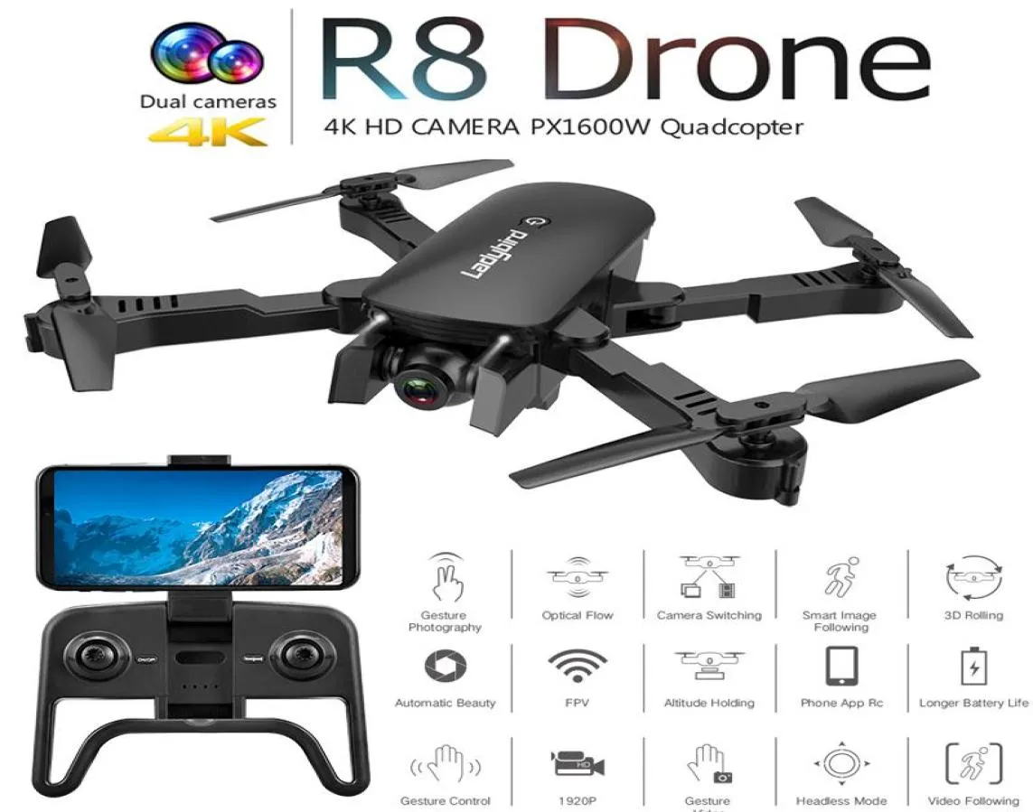 4K HD Çift Kamera WiFi FPV Quadcopter Katlanabilir Dronlar Proferial Drone GPS Uzaktan Kumanda Helikopteri ile R8 Min RC Drone