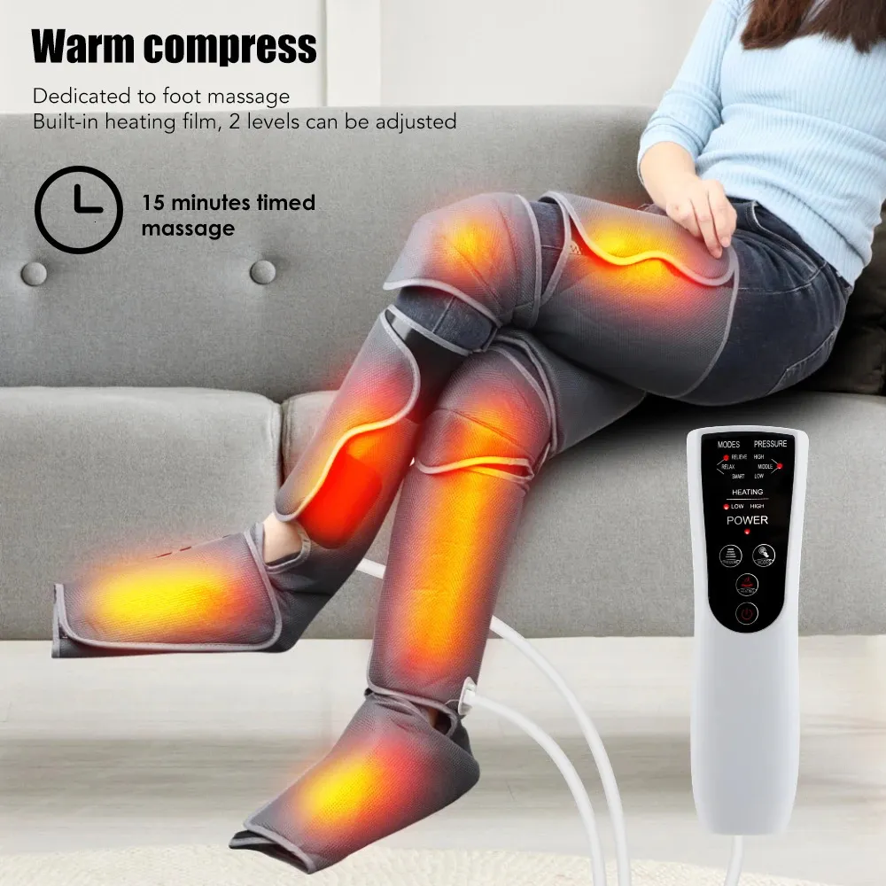 PASTSKY 360° Air Pressure Calf Massager Leg Pressotherapy Foot Thigh Electric Shiatsu Kneading Heated Compress Muscle Relax240325