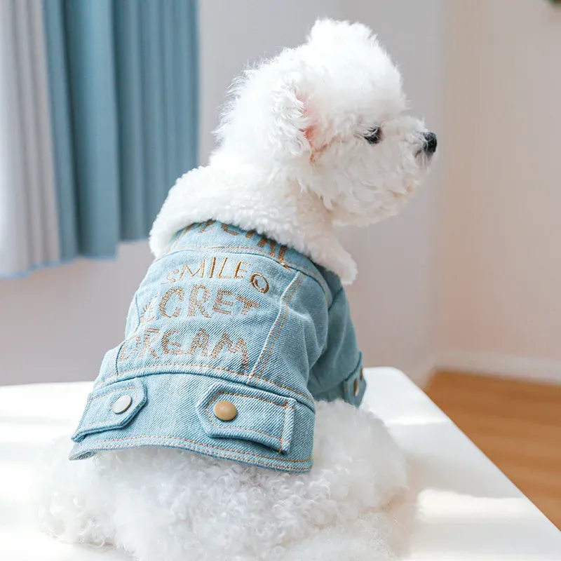 Jackets Fashion Winter Denim Dog Jacket With Fur Thick Puppies Pet XS XL Coat Outfits Jeans Costume Chihuahua Yorkshire Bichon Cat Goods