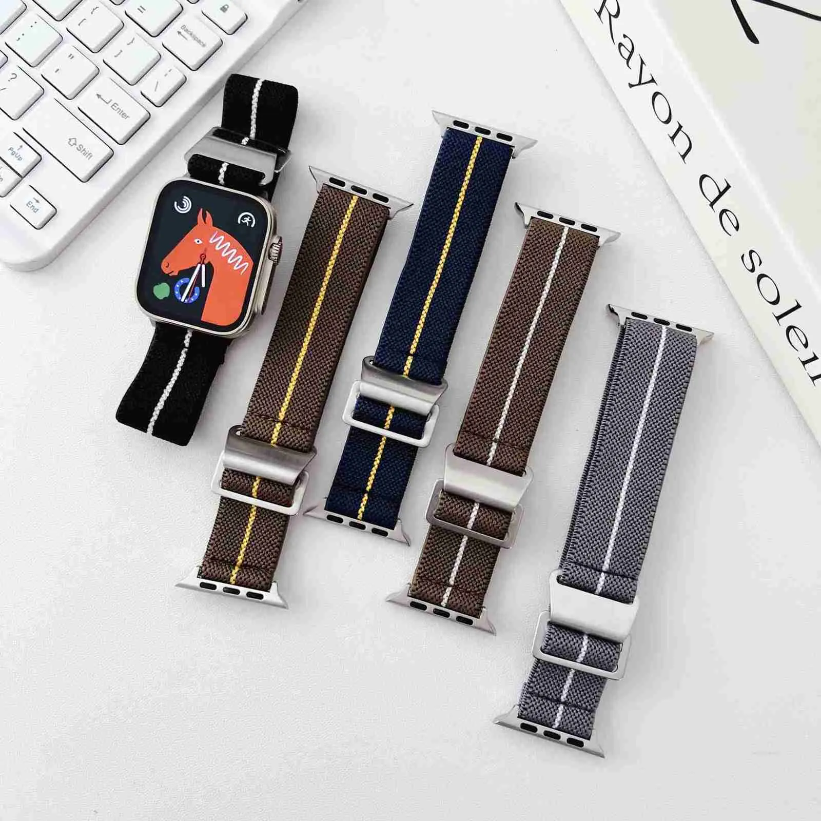 Designer Nylon Elastic Band för Apple Watch Series Ultra 8 7 6 5 4 3 2 Se Watch Strap For IWatch 40mm 44mm 41mm 45mm 49mm Armband Accessories Designernnisnis
