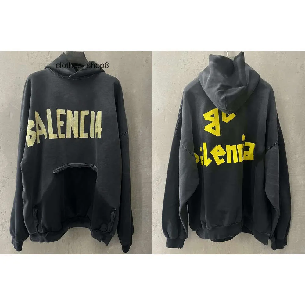 Designer hoodies män hoodie balenciaga herr tröja tröja hög version mönstrad papper djup gram grå familj för män och kvinnor löst passande OS -version he2n