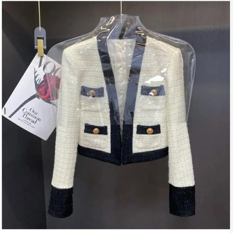 Herfst Kleine Geur Tweed Jas Vrouwelijke Blazer Jas Lange Mouw Knop Korte Jas Herfst Casual Vrouwen Kantoor Uitloper 230226