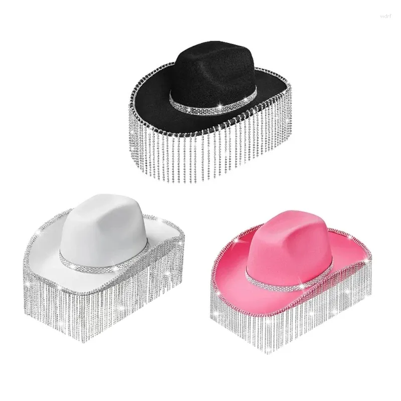 Bérets Femmes Strass Cowgirl Cowboy Chapeau Large Bord Diamant Glitter Western Cosplay