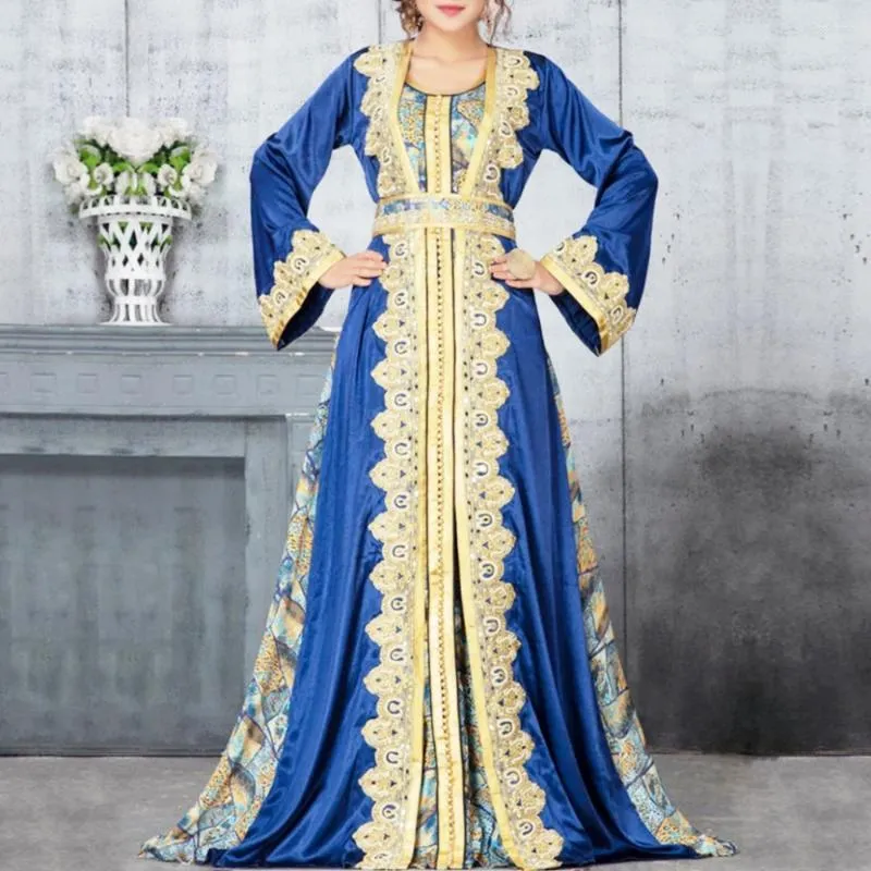 Etnische Kleding Abaya Saudi Vrouwen Maxi Lange Jurk Feest Arabische Print Mouw Moslimvrouw 2024