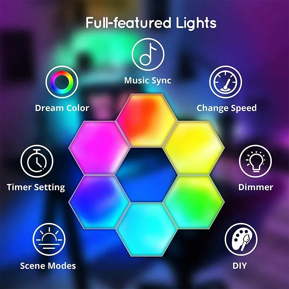 RGB Wall Lamp Bluetooth LED Hexagon Light Indoor APP Remote Control Night Lamp Computer Game Room Bedroom Bedside Decoration