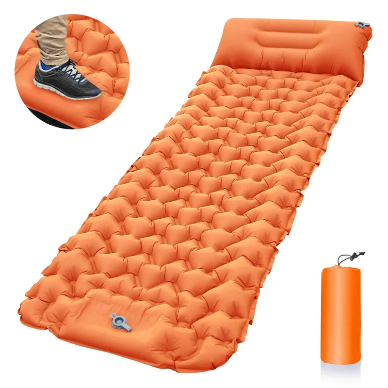 Outdoor Camping Ultralight Inflatable Sleeping Pad Lightweight Carrying Campings Inflatables Mat Moisture Resistant Traveling Car Nap Mat with Built-in Pump A88