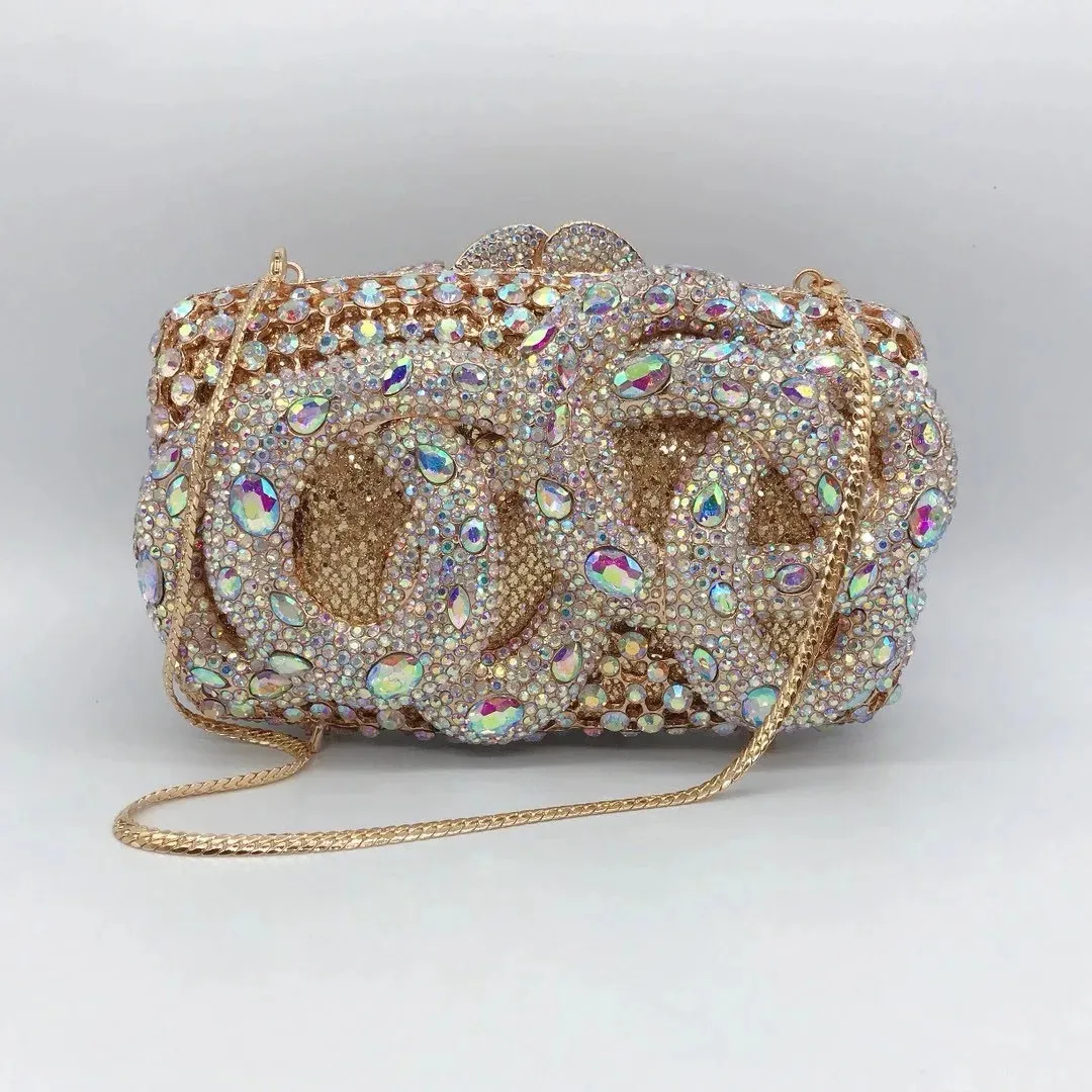 Xiyuan Crystal Women Clutch Purse Fashion Snake Form Ab Rhinestone Diamond Shoulder Handväskor Designkopplingar 240223