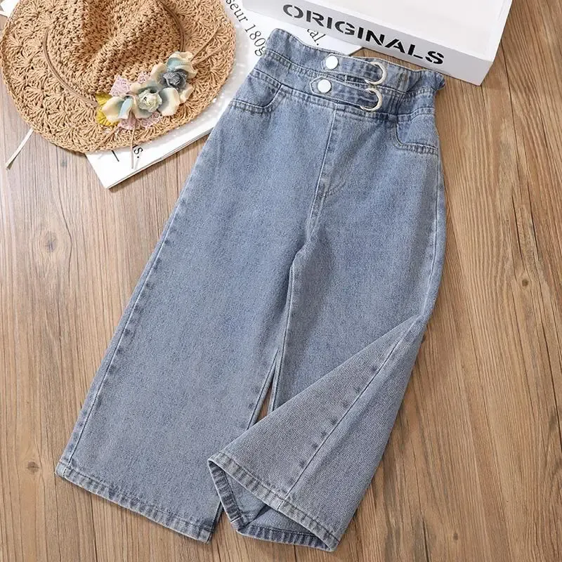 Pantskirt 411y Girls Jeans Pants Spring and Autumn New Teenage Girls Loose Straight Trousers Children's Wideleg Pants Student Pants